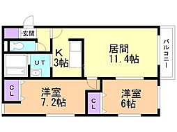 ミルスリール西野 2LDKの間取図画像