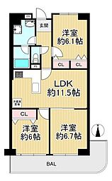 淡路パークハイツ二番館 3LDKの間取図画像