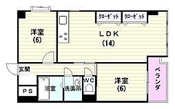 レジデンス小林 2階2LDKの間取り
