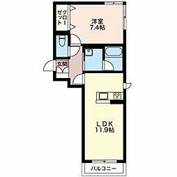 クレスティーク 2階1LDKの間取り