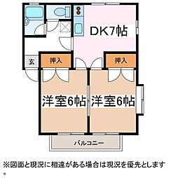 田川ノ里 2DKの間取図画像