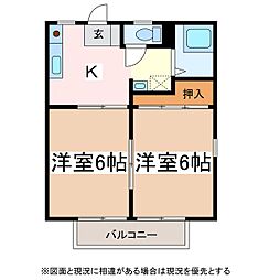 西村ハイツC棟 1階2Kの間取り