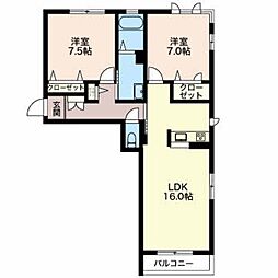 ルーエシャトー 2LDKの間取図画像
