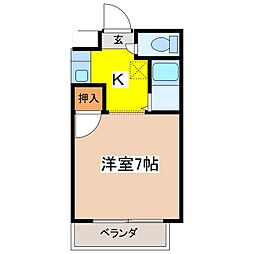 ブライトンササヒラ 1Kの間取図画像