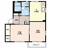 ディアス・サニーヒルB 2DKの間取図画像