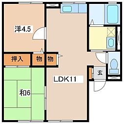 シティハイムサニータウン高木B 2LDKの間取図画像