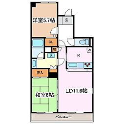 ガーデンハイツ松本本庄 2LDKの間取図画像