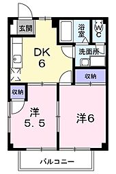 アメニティーあずみ野A 2DKの間取図画像