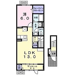 ヴィラ南浅間 1LDKの間取図画像