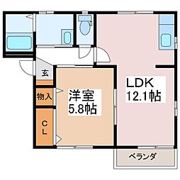 グレース安曇野A 1LDKの間取図画像