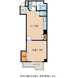 マンションピースフル 5階1DKの間取り