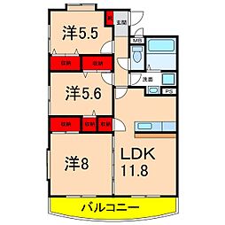 エールガーデン桜 2階3LDKの間取り