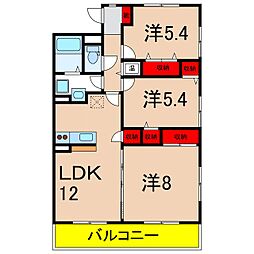 マンション花水木II 3階3LDKの間取り