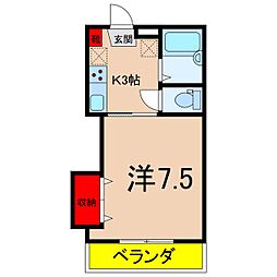 シティハイツもりた 2階1Kの間取り