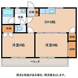 ハイツオネシス 2階2DKの間取り