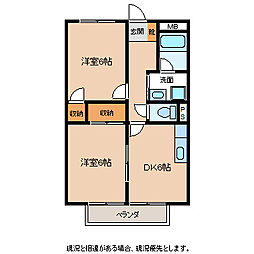 ハイツ水城・北 2階2DKの間取り