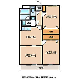 リバーヒルズ大門 4階3DKの間取り