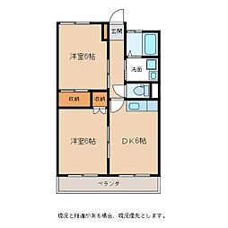 白山ハイツ 3階2DKの間取り