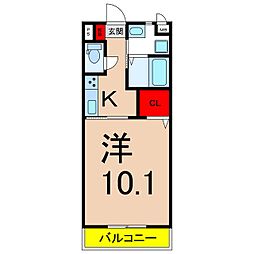 ラフィネ新井 2階1Kの間取り
