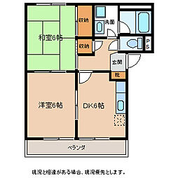 サンハイツB 1階2DKの間取り
