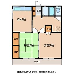 下平コーポ 1階2DKの間取り