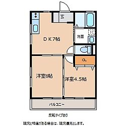 CASA諏訪町 2DKの間取図画像