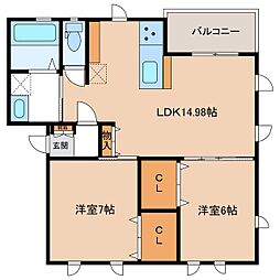 メゾンU黒田C棟 2LDKの間取図画像