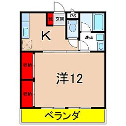 レインボー 1Kの間取図画像