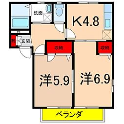 シャーメゾンブロードB 2DKの間取図画像