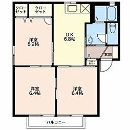 フォーレス・パルK　B棟 1階3DKの間取り
