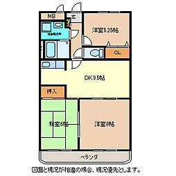 カメリアガーデン 2階3DKの間取り