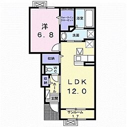 ラ・フォルシュ 1階1LDKの間取り