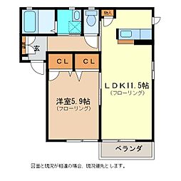クレセールおぶせA 1階1LDKの間取り