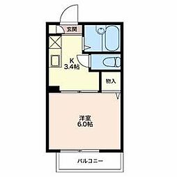 フレグランス勝山 2階1Kの間取り