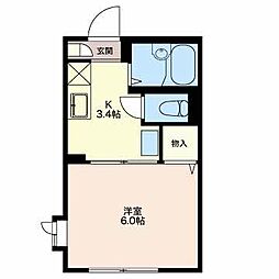 フレグランス勝山 1階1Kの間取り
