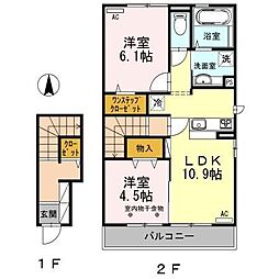 ウィット新町B 2LDKの間取図画像