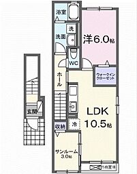 パープル テラス 1LDKの間取図画像