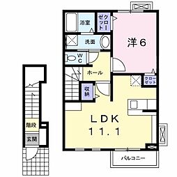 バードランドC棟 2階1LDKの間取り