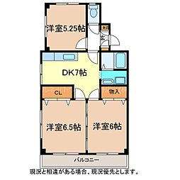 ヤングハイツ 3階3DKの間取り