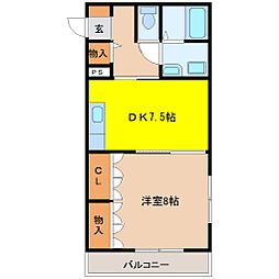 ディッツオ・東口 2階1DKの間取り