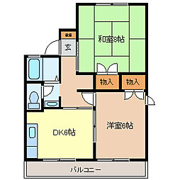 セジュール吉田B棟 1階2DKの間取り