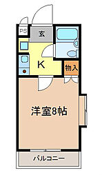 サザンクロス 2階1Kの間取り