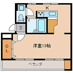 セゾンMK 1階ワンルームの間取り