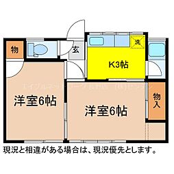 西福荘　南 1階2Kの間取り