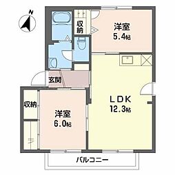 ディアスいすよD 1階2LDKの間取り
