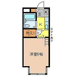 山野井マンションA棟 2階1Kの間取り