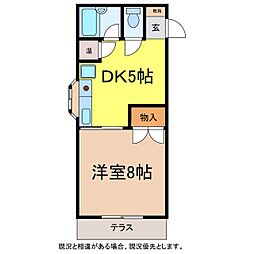 ヴァンカートル 1階1DKの間取り