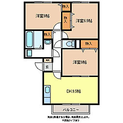 ハイツサンライズB 3DKの間取図画像
