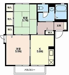 フレグランス一由2B 2Kの間取図画像