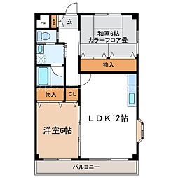 Mハイツ 2LDKの間取図画像